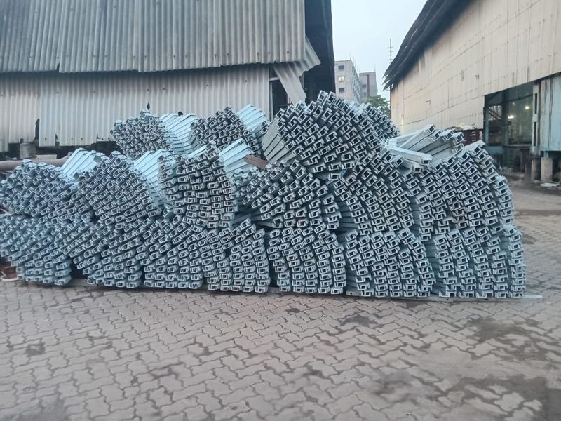 Channel members in the yard. Galvanized channel members in the yard between galvanizing and despatch.