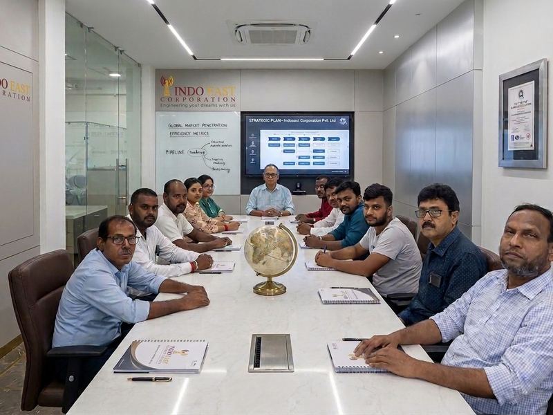The works conference room. The management team at Jangalpur. Buyer visits, vendor qualification audits and third-party inspection by SGS, Bureau Veritas, TUV, DNV or Intertek...